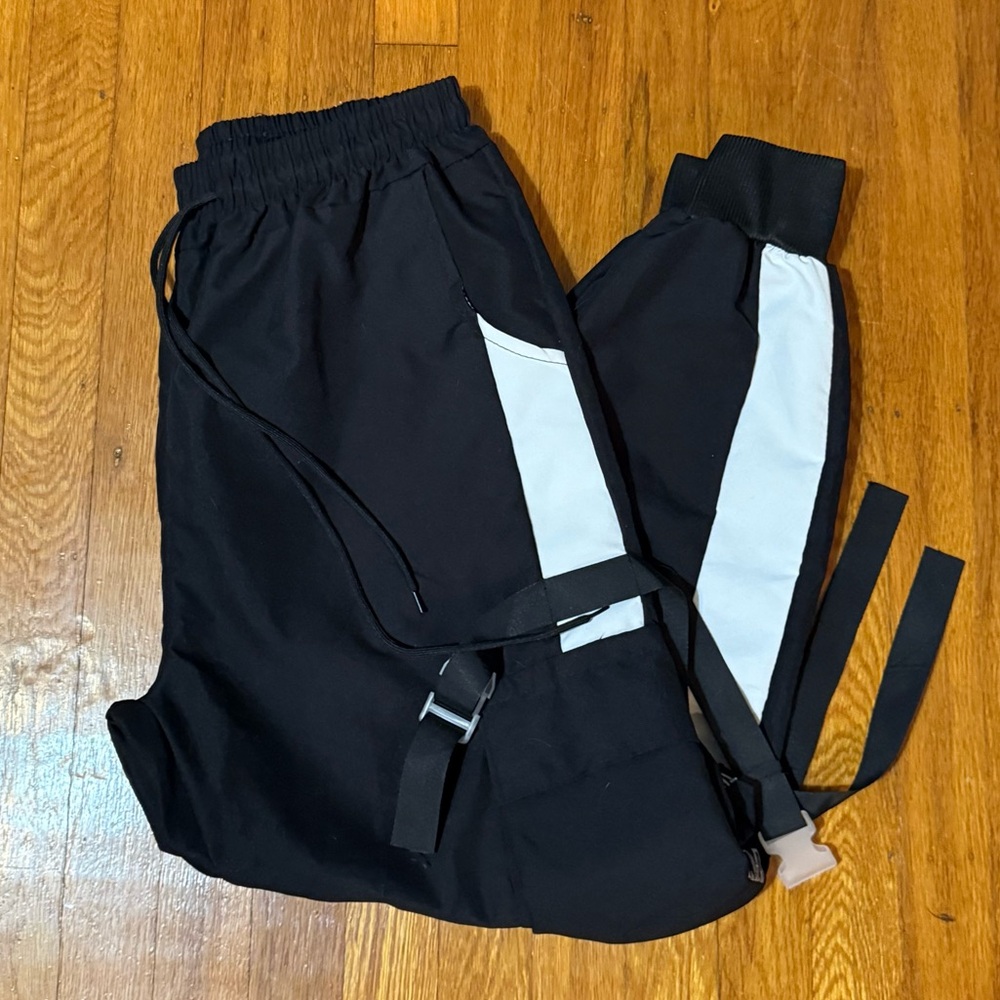 Black and White Cargo Pants with Straps Size Medium - Picture 2 of 4